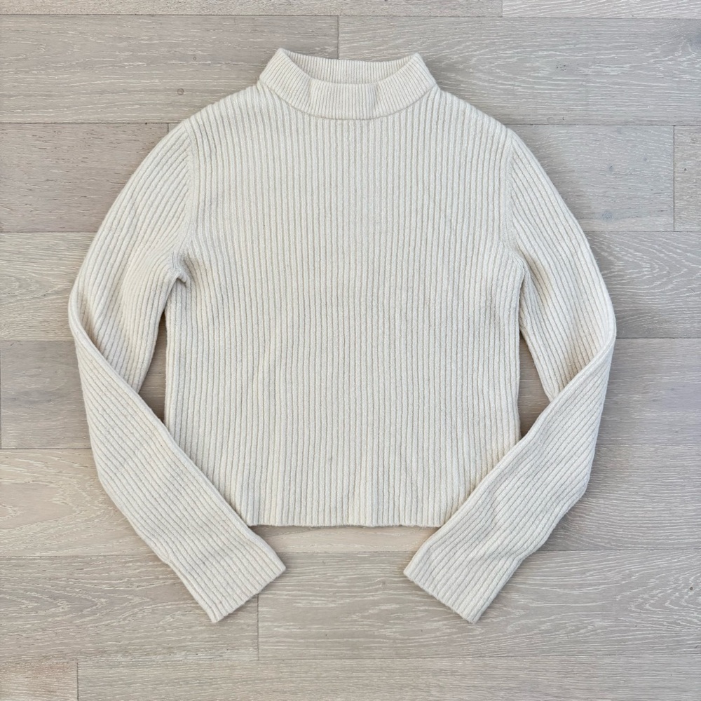 Maje Paris Alpaca Blend Wool High Neck Sweater - Cream - Size 1/Small